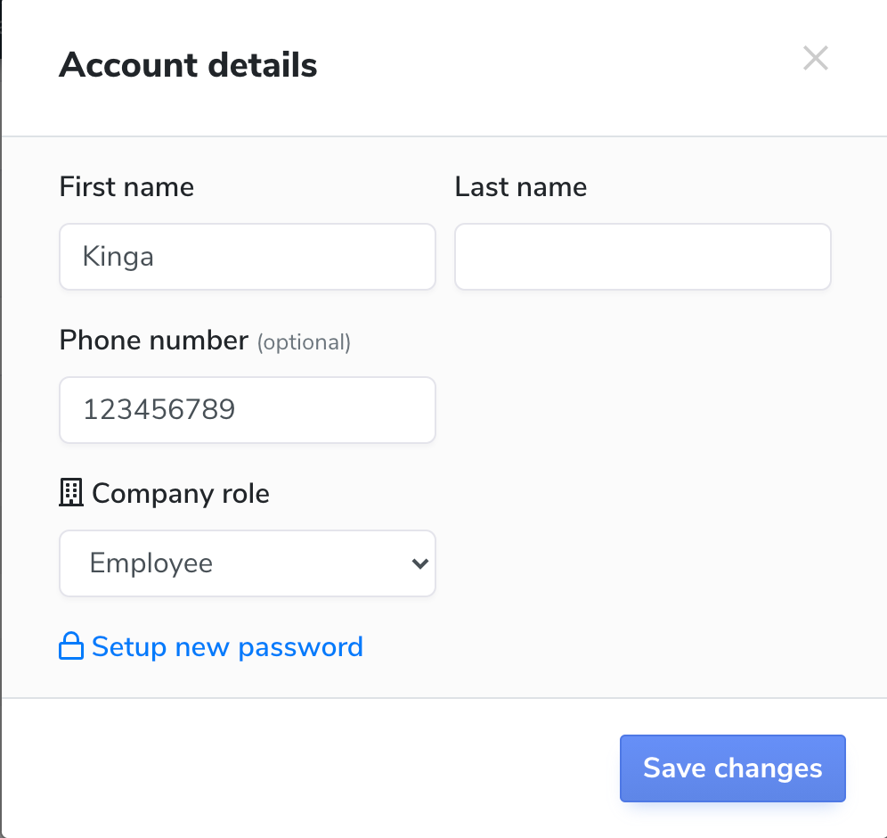 Password change for employee